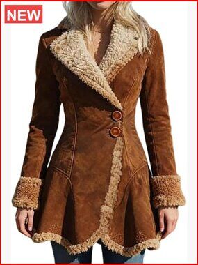 Slim-Fit Faux Leather Sherpa Lined Suede Jacket Winter Coat